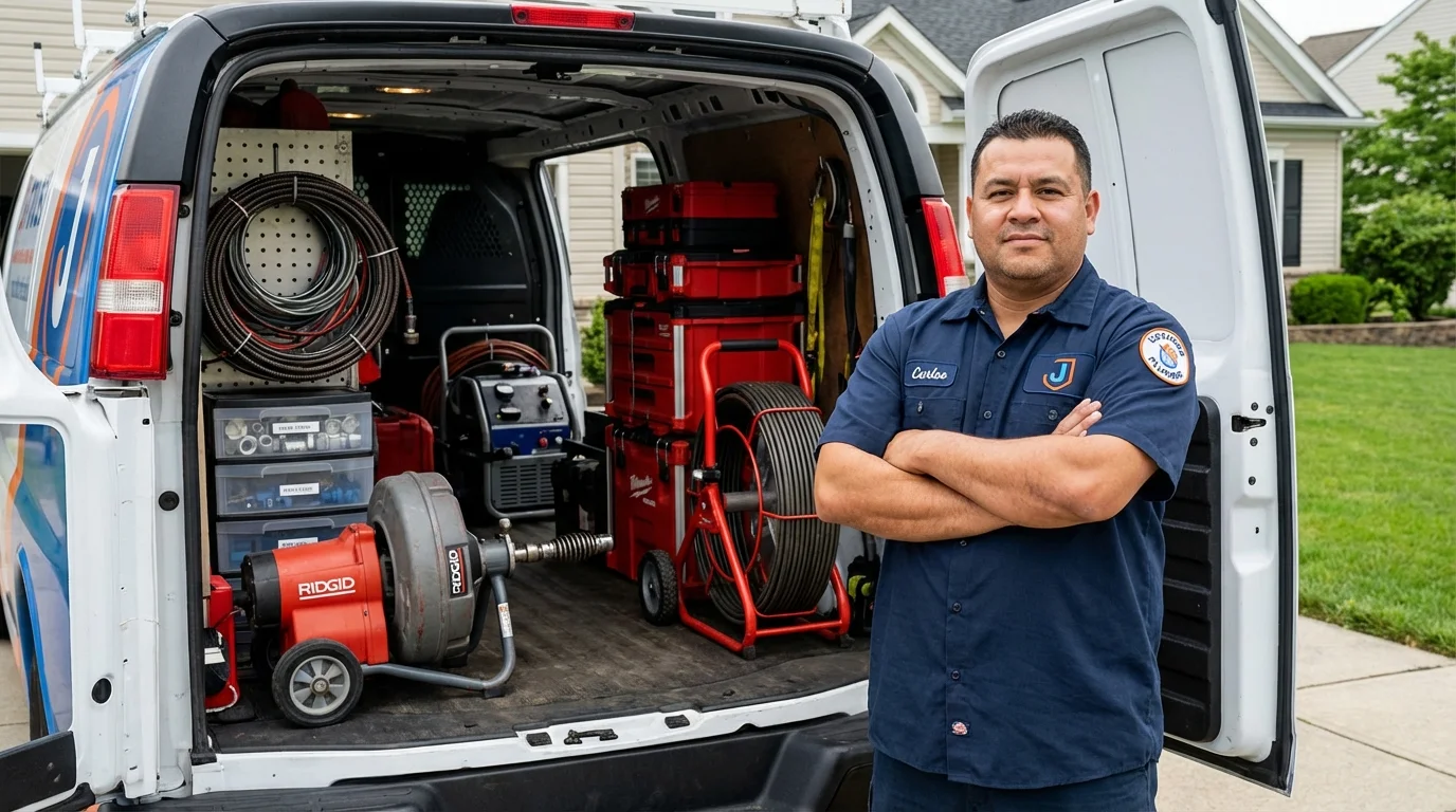 Professional drain cleaning equipment and Johns Plumbing LLC plumber in Old Greenwich