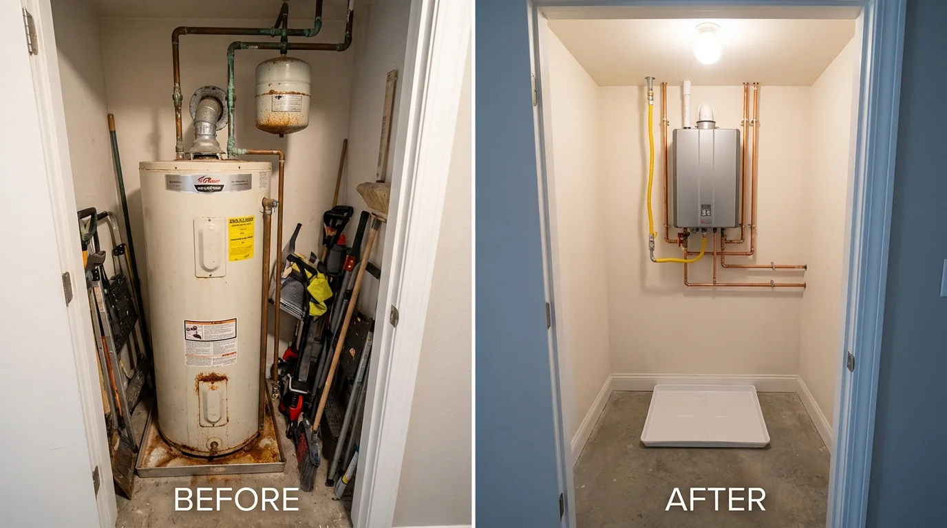 Tank water heater versus wall-mounted tankless unit comparison for Old Greenwich, CT homeowners